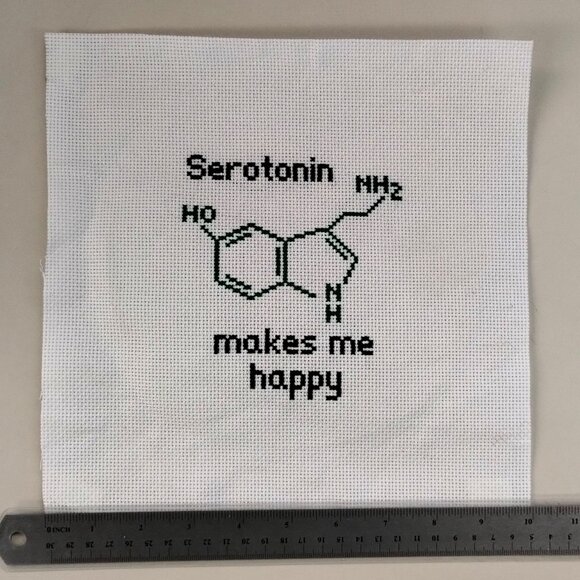 Serotonin Makes me Happy /  Cross Stitch / Completed, Hand Made - Picture 2 of 3